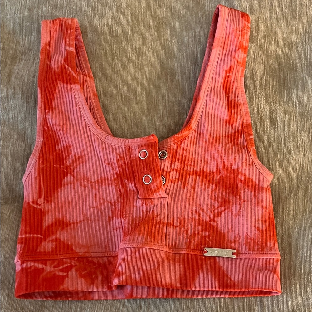 Red Tie-Dye Ribbed Crop Top